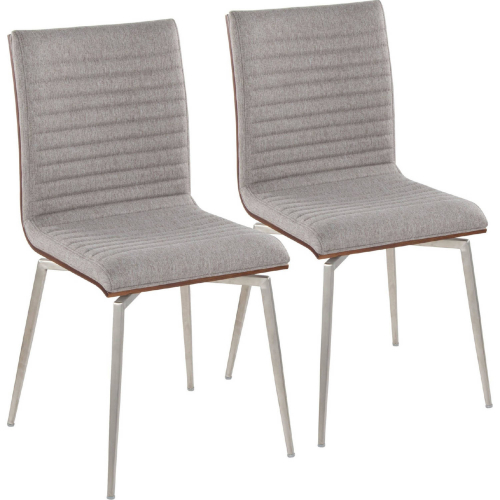 Mason Swivel Dining Accent Chair in Stainless Steel, Walnut Wood, & Grey Fabric (Set of 2)